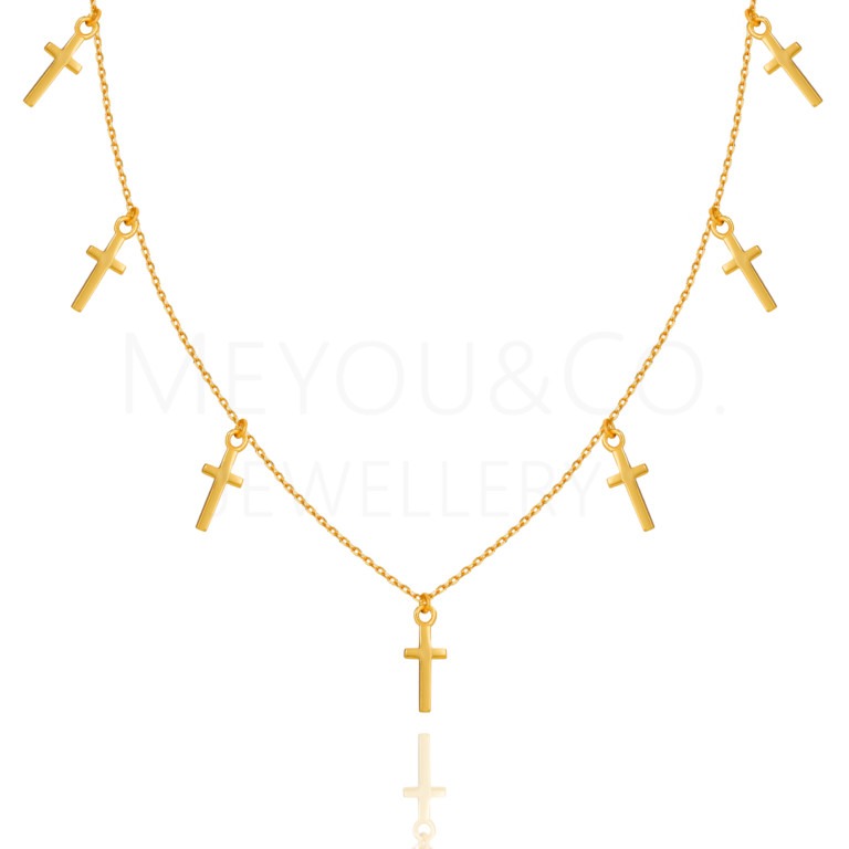 NASZYJNIK CHOKER SREBRNYN POZŁACANY 24 K ZŁOTEM CROSSES