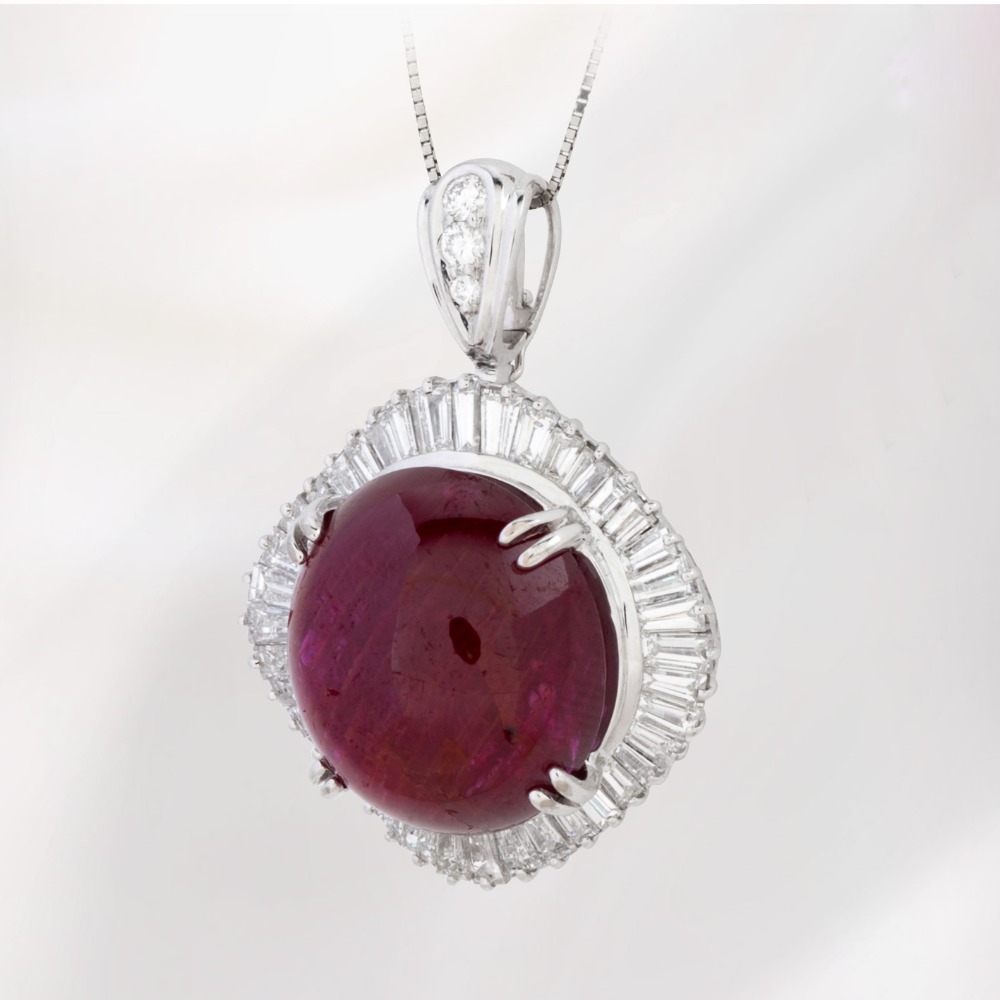 Cabochon Ruby and Diamond Pendant 