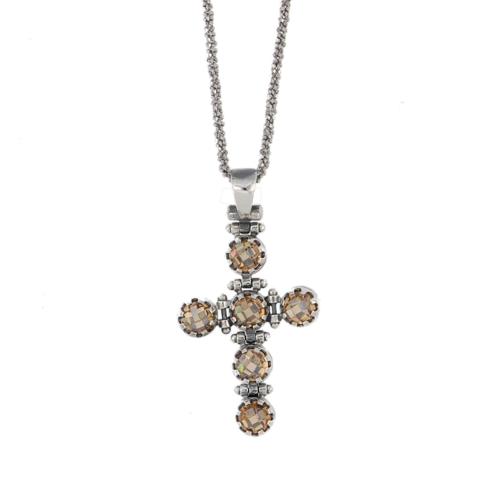 Ciondolo croce snodata con zirconi - Jointed cross pendant with zirkonia