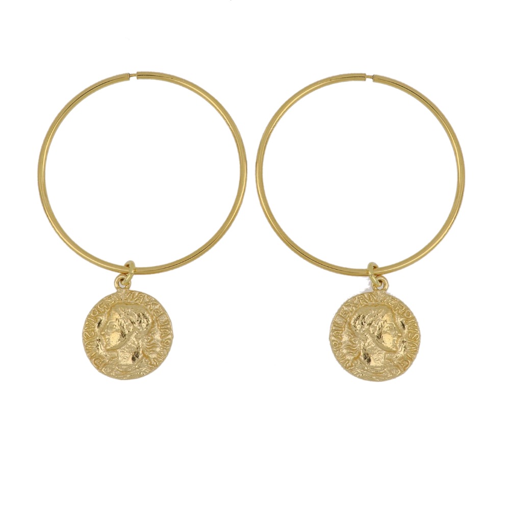 Orecchini cerchi a scomparsa e moneta - Hidden loop earrings with coin