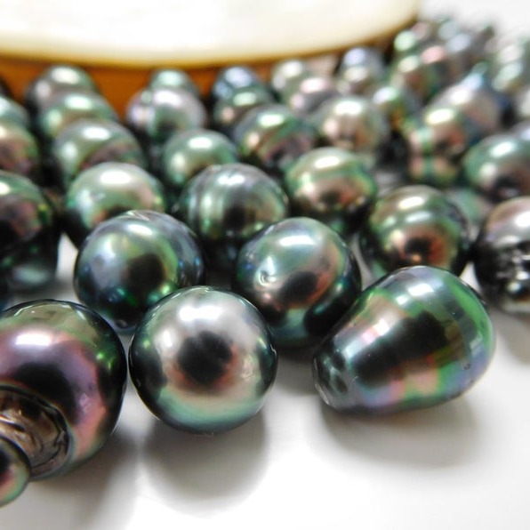 9-12mm Super-Peacock Circle-Drop/Baroque Loose Tahitian Pearls