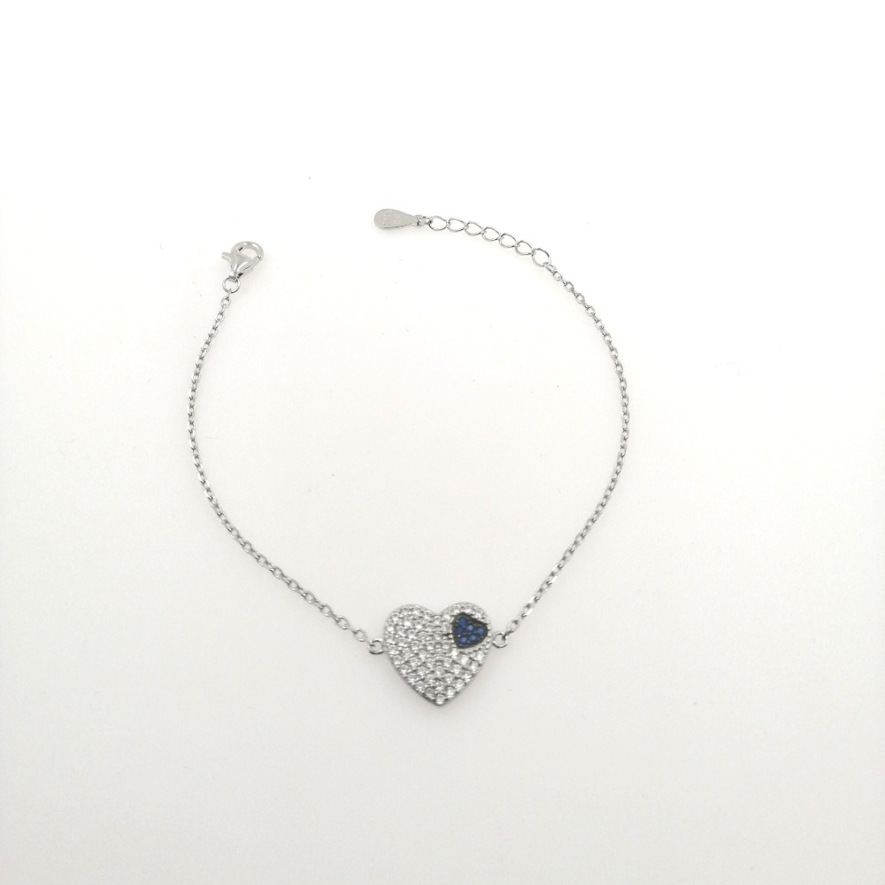 Bracciale con cuore e zirconi bianchi e blu