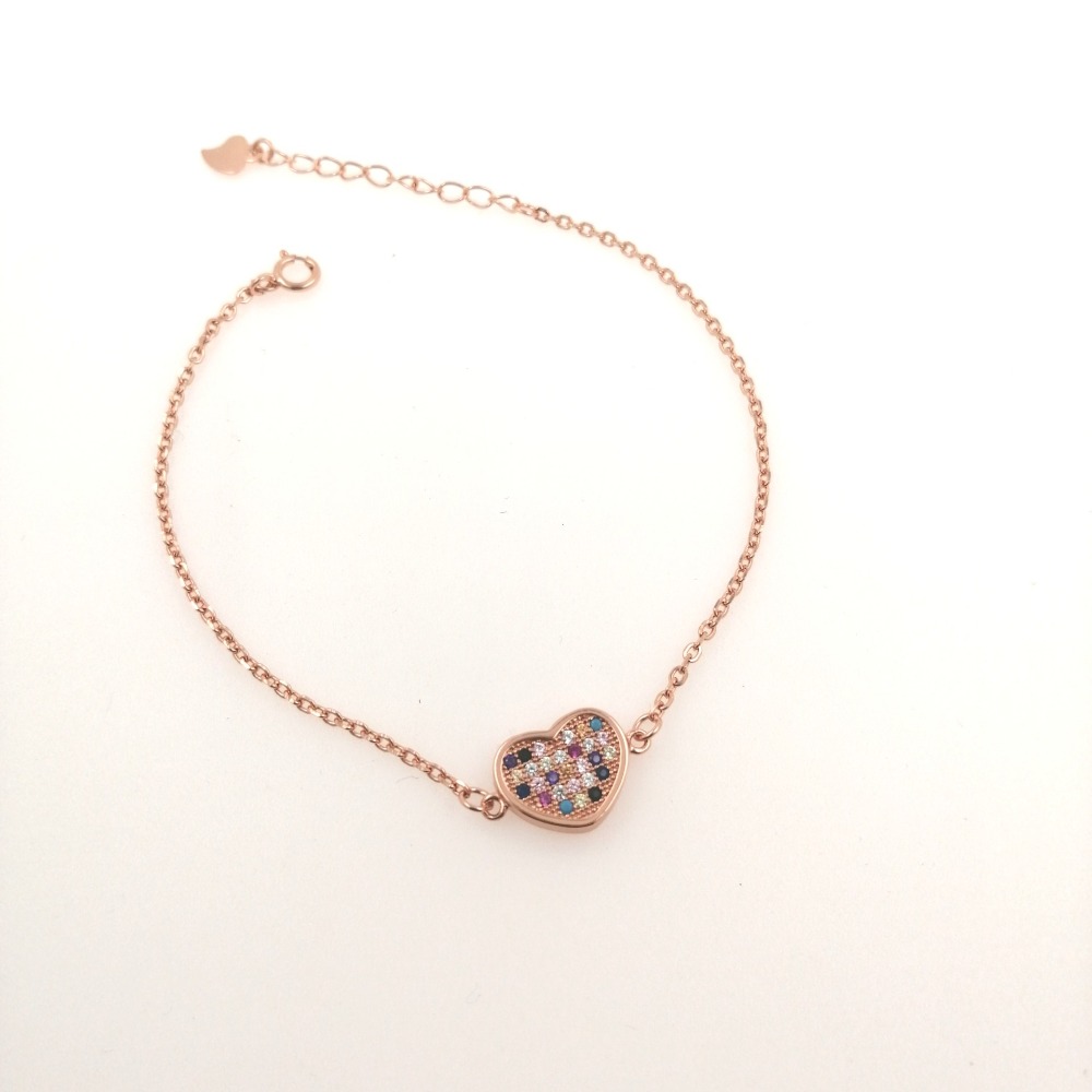 Bracciale con cuore e zirconi multicolor