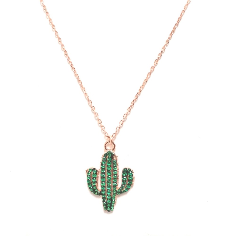 Collana con ciondolo cactus e zirconi verdi