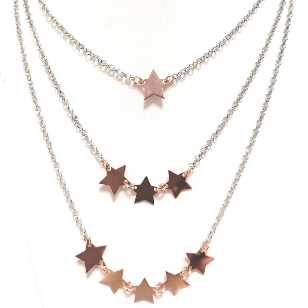 Collana argento tripla con stelle rosa ag 925