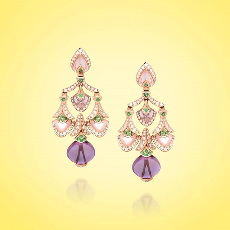 18K rose gold earring with color stones and diamond