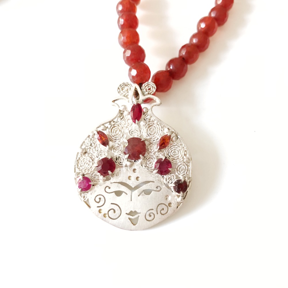 Lady Pomegranate Pendant in silver, ruby and red agate