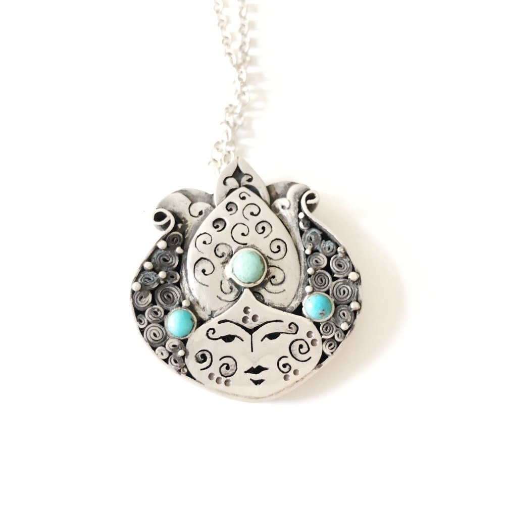 Lady Pomegranate Pendant in silver and turquoise