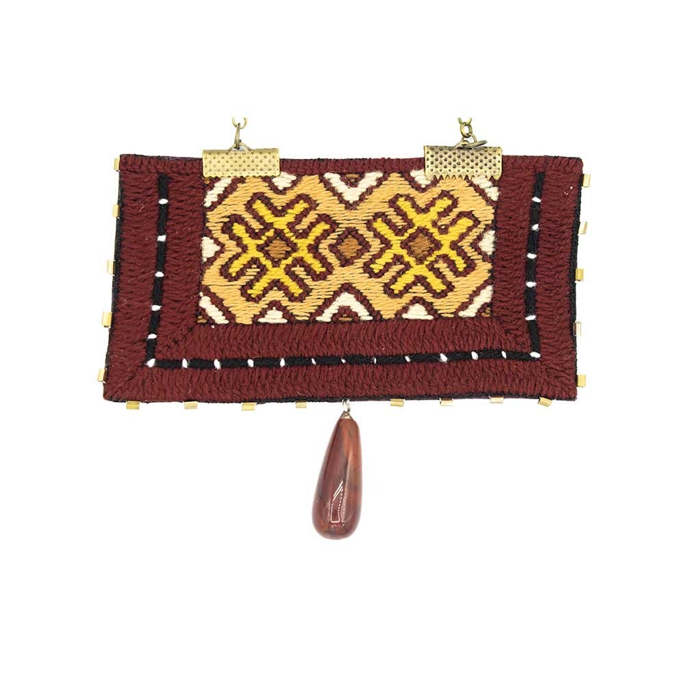 Brown Rectangle Embroidery Necklace