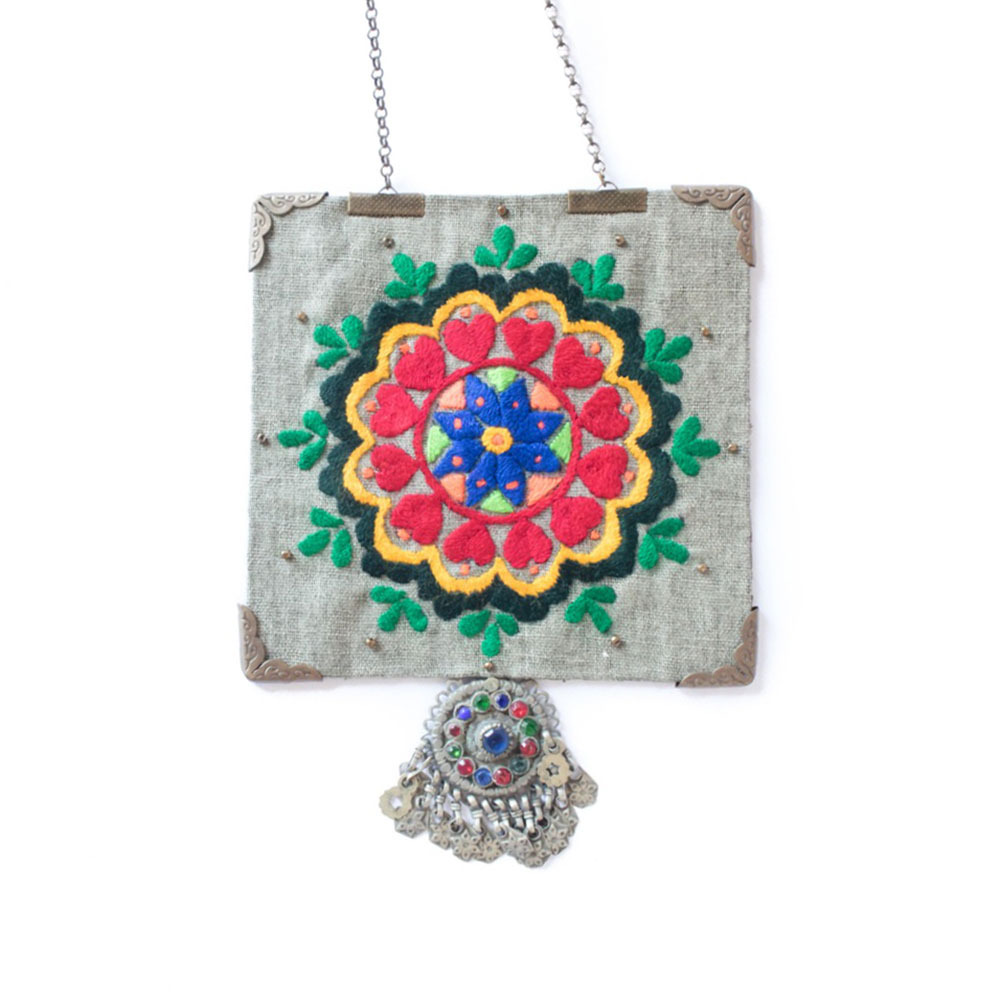 Big Flower Rectangle Embroidery Necklace