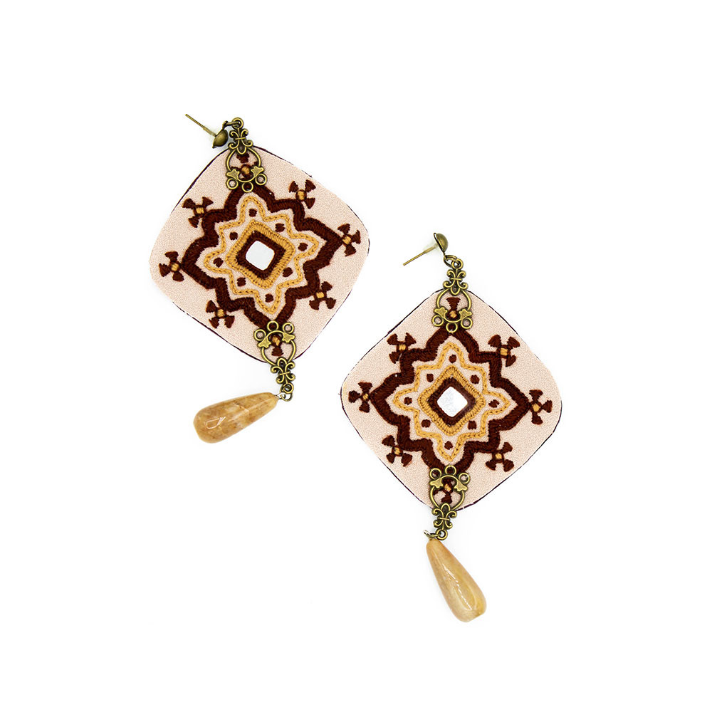 Pink and Bordeaux Embroidery Earrings