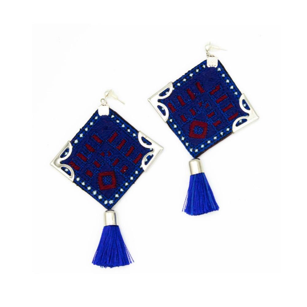 Dark Blue Embroidery Earrings