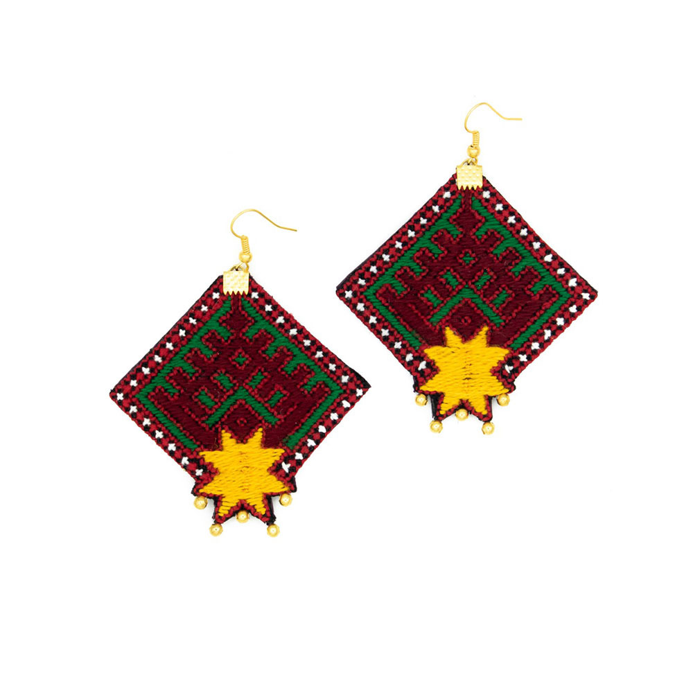 Yellow Star Embroidery Earrings