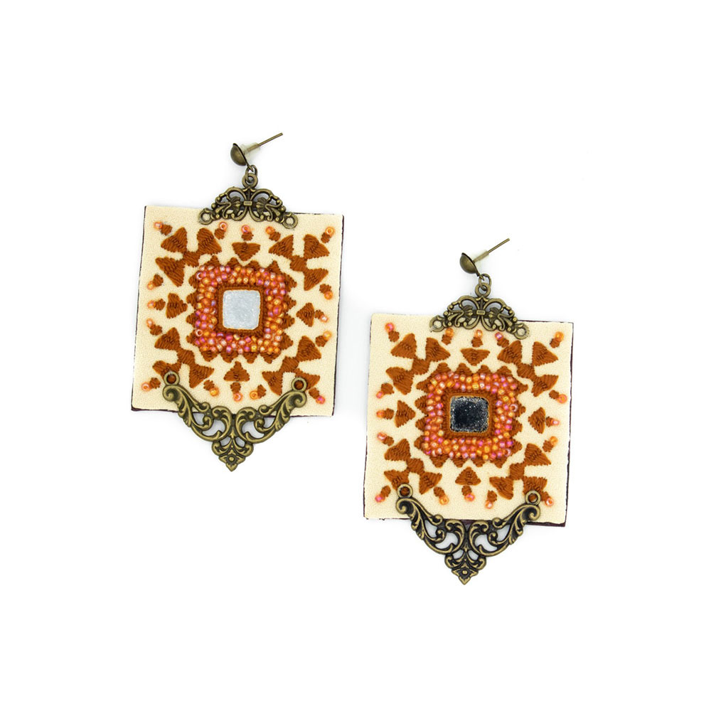 Yellow Square Embroidery Earrings