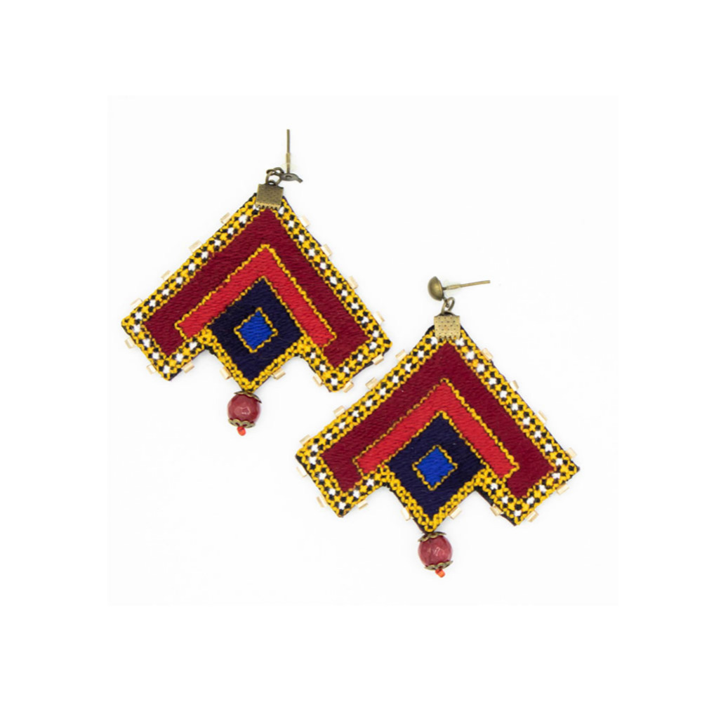 Colorful Triangle Embroidery Earrings