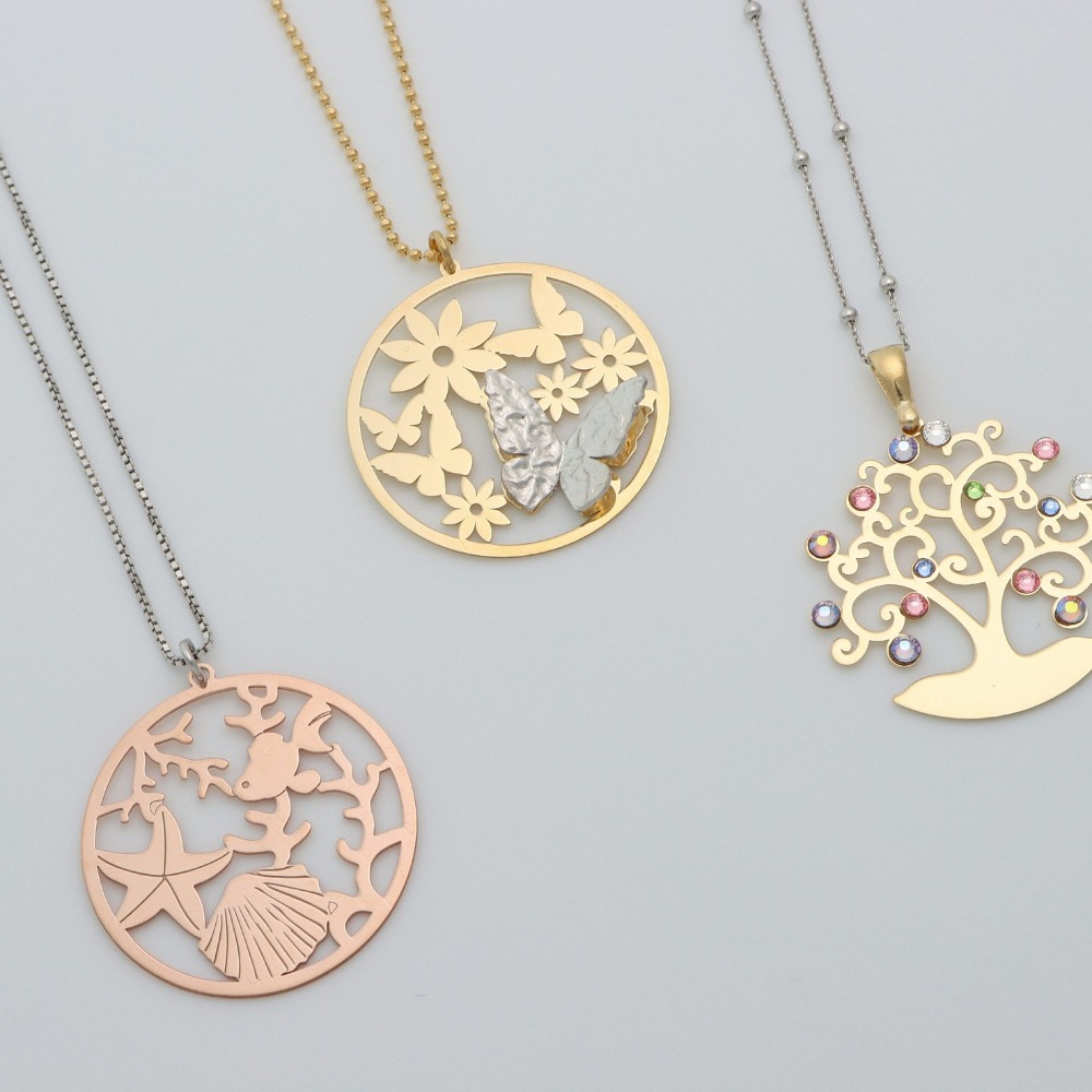 SS various necklaces w/ laser cut pendants